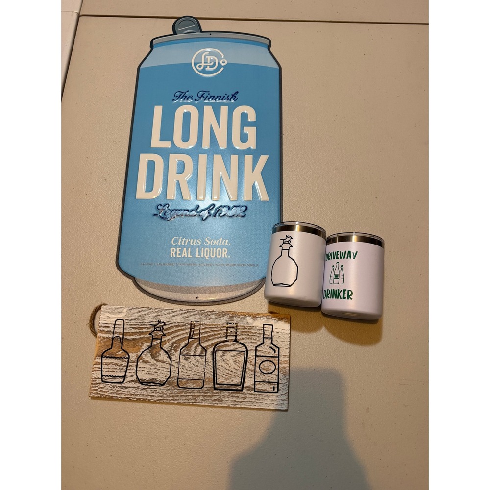 The Finnish Long Drink Tin Sign Cooler Bag Tumblers & Wood Decor Barware Bundle
